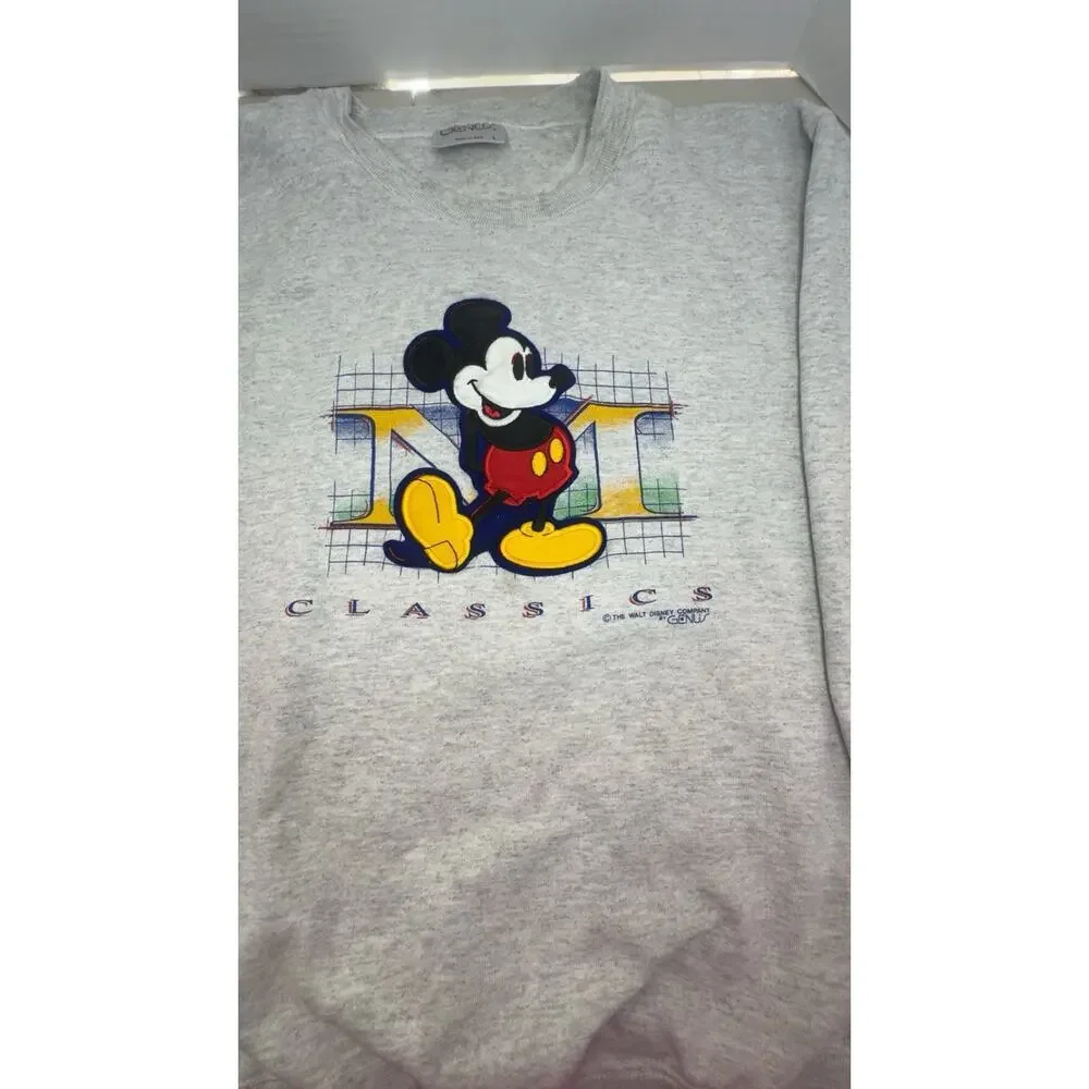 VTG Mickey Mouse Classics Sweatshirt Gray Large Walt Disney Genus Embroider 90s - Picture 3 of 8